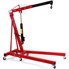 Engine Hoist 2 Ton 4400 lb Folding Cherry Picker Engine Shop Crane Heavy Duty Hydraulic Tilting Engine Lift with 6 Iron Caster Wheels Telescopic Boom