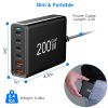 200W Fast Wall Charger with 6 Charging Ports Desktop USB Charging Station PD45W 2.4A GaN Power Adapter Fit for IOSPhone 14 13 12 11 Samsung S22 S21 Sw